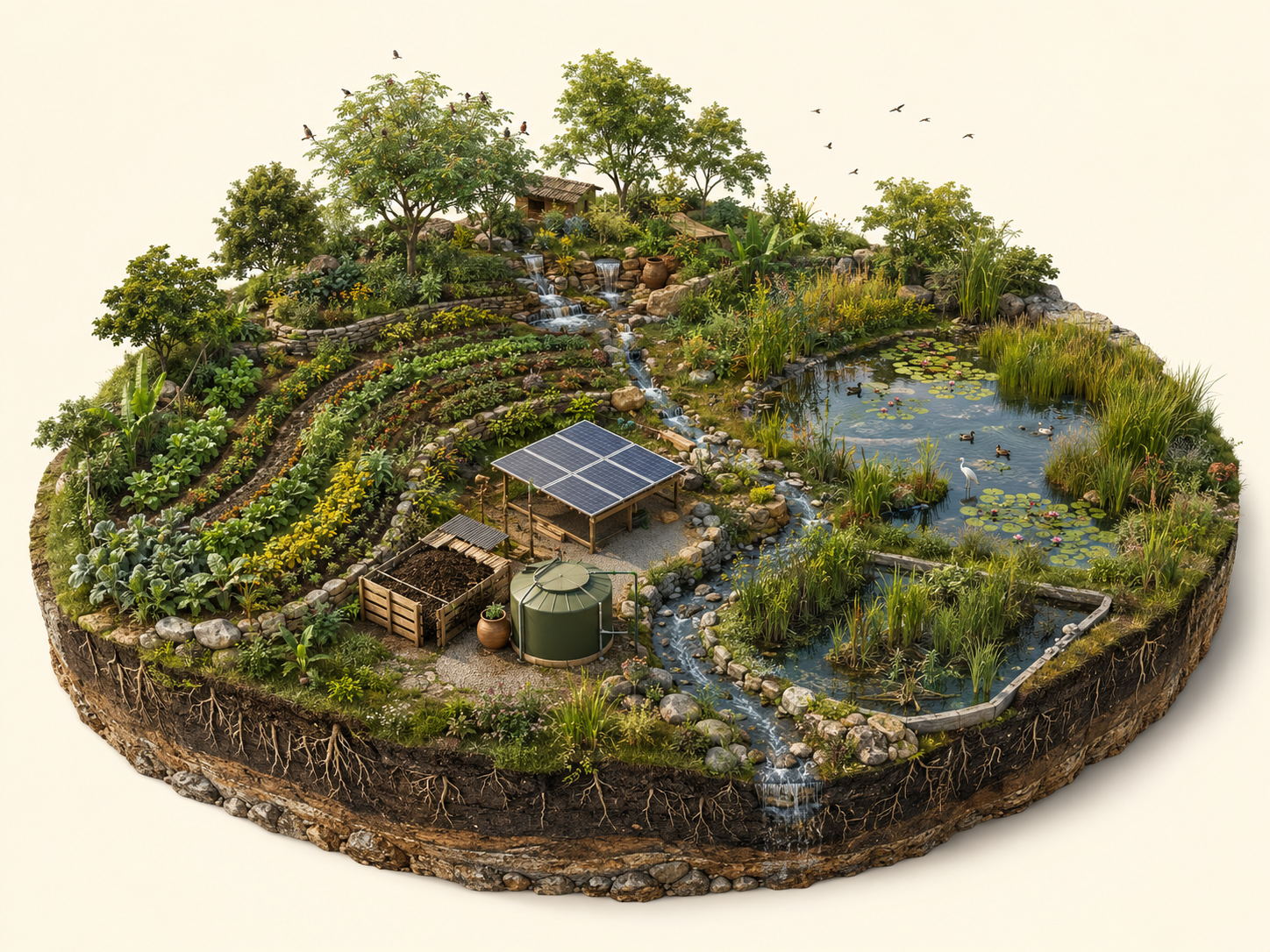 A complete Firefly ecosystem connecting regenerative agriculture, living water, green habitats and clean energy