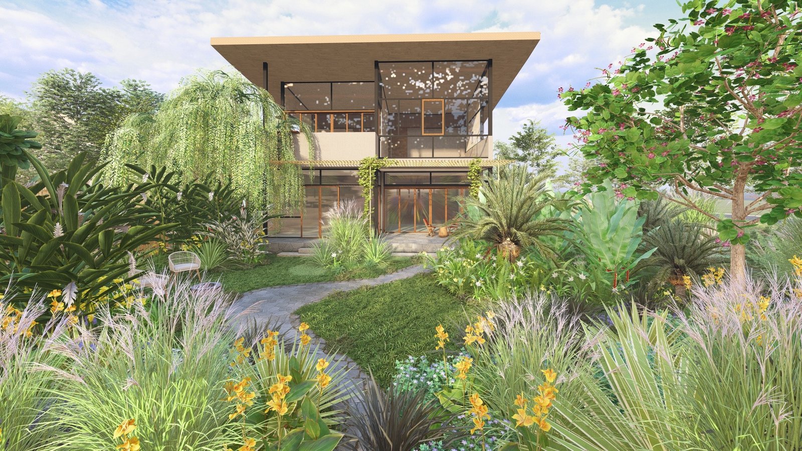 A layered habitat combining groundcovers, shrubs and trees
